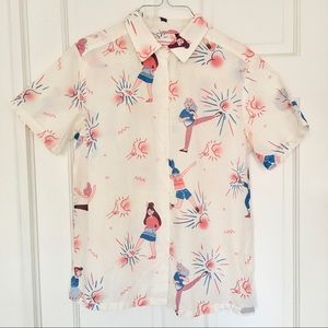 Ladies Kicking Butt Shortsleeved Button Down Shirt